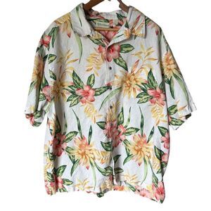 Caribbean Men's 3XB Hawaiian Floral Button-Up Shirt Multicolor Linen Blend